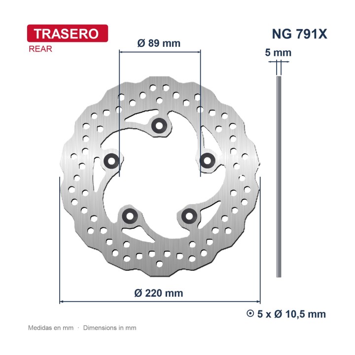 NG BRAKE DISK Wavy rear disc 791X Ø220 x Ø89 5 mm 962791X