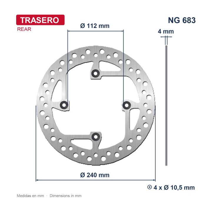 NG BRAKE DISK Rear disc 683 Ø240 x Ø112 4 mm 962683