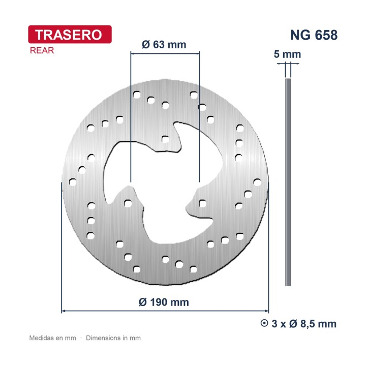 NG BRAKE DISK Rear disc 658 Ø190 x Ø63 5 mm 962658