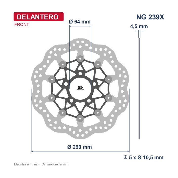 NG BRAKE DISK Front floating wavy disc 239X Ø290 x Ø64 4,5
