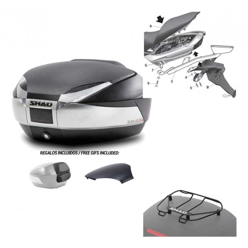 SHAD Baul trasero + herraje montaje parrilla portabultos superior SH48 KIT-180004