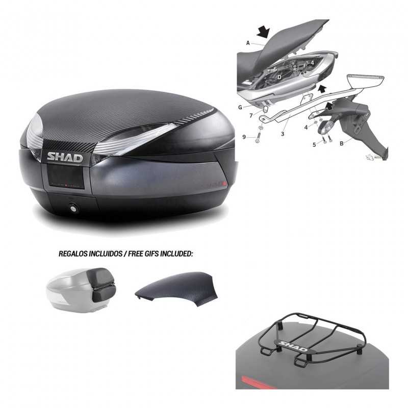 SHAD Baul trasero + herraje montaje parrilla portabultos superior SH48 KIT-181122