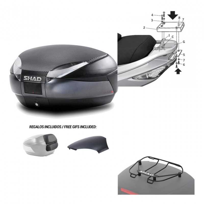 SHAD Baul trasero + herraje montaje parrilla portabultos superior SH48 KIT-181152