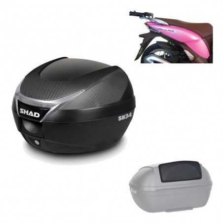 SHAD Baul trasero + herraje montaje respaldo de pasajero SH34 CARBON LOOK KIT-184770