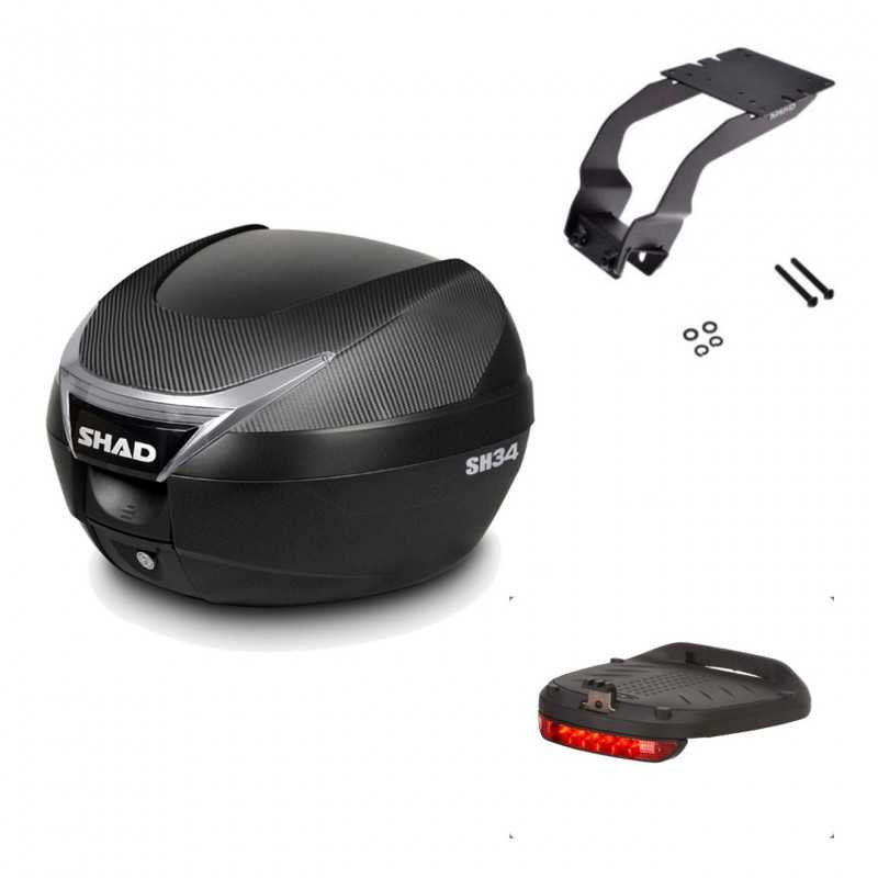 SHAD Baul trasero + herraje montaje luz de freno SH34 CARBON LOOK KIT-185021