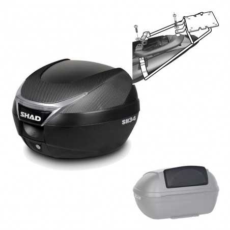 SHAD Baul trasero + herraje montaje respaldo de pasajero SH34 CARBON LOOK KIT-184822