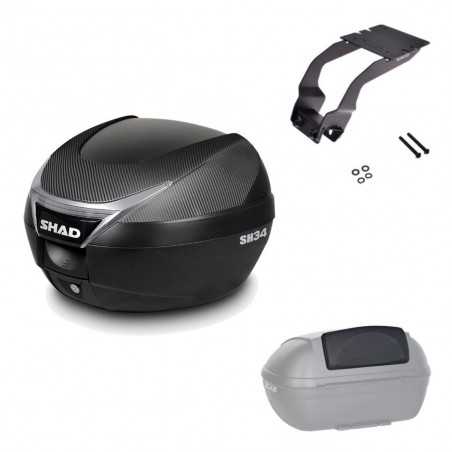 SHAD Baul trasero + herraje montaje respaldo de pasajero SH34 CARBON LOOK KIT-185022