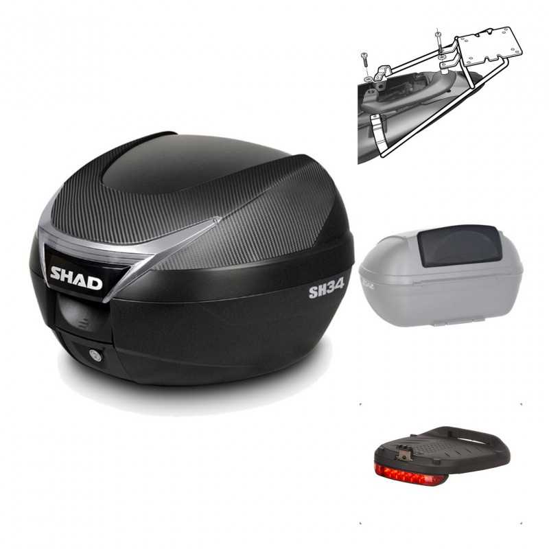 SHAD Baul trasero + herraje montaje accesorios SH34 CARBON LOOK KIT-184823