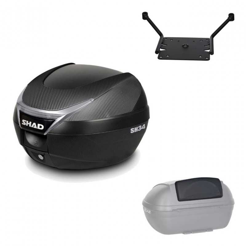 SHAD Baul trasero + herraje montaje respaldo de pasajero SH34 CARBON LOOK KIT-184874