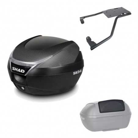 SHAD Baul trasero + herraje montaje respaldo de pasajero SH34 CARBON LOOK KIT-185074