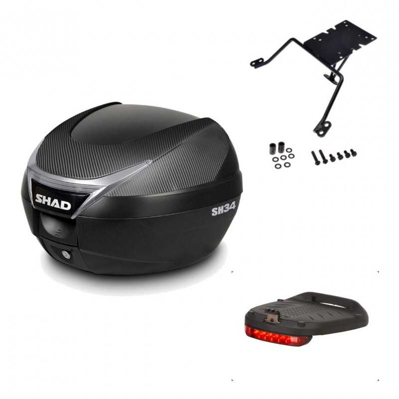 SHAD Baul trasero + herraje montaje luz de freno SH34 CARBON LOOK KIT-185025