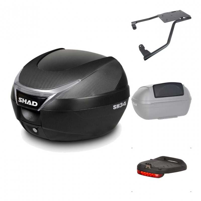 SHAD Baul trasero + herraje montaje accesorios SH34 CARBON LOOK KIT-185075