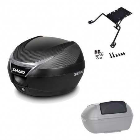 SHAD Baul trasero + herraje montaje respaldo de pasajero SH34 CARBON LOOK KIT-185026