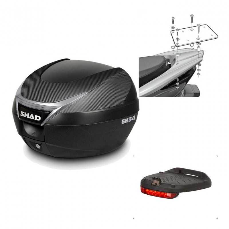 SHAD Baul trasero + herraje montaje luz de freno SH34 CARBON LOOK KIT-184777