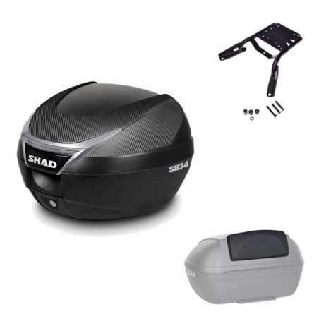 SHAD Baul trasero + herraje montaje respaldo de pasajero SH34 CARBON LOOK KIT-184878