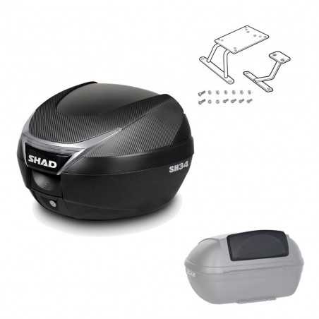 SHAD Baul trasero + herraje montaje respaldo de pasajero SH34 CARBON LOOK KIT-184978