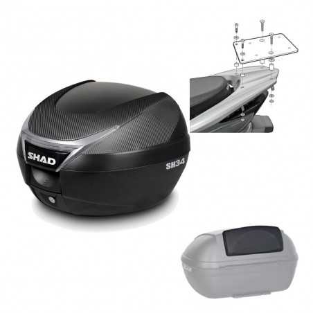 SHAD Baul trasero + herraje montaje respaldo de pasajero SH34 CARBON LOOK KIT-184778