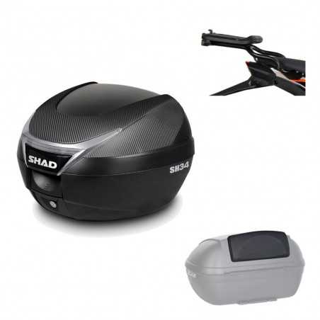 SHAD Baul trasero + herraje montaje respaldo de pasajero SH34 CARBON LOOK KIT-185078