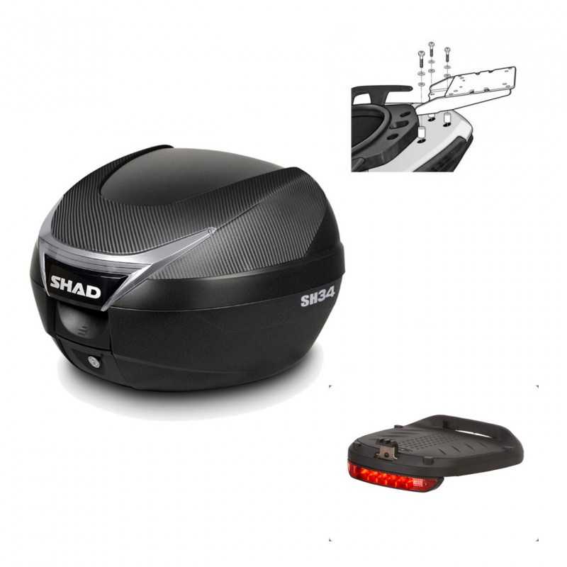 SHAD Baul trasero + herraje montaje luz de freno SH34 CARBON LOOK KIT-185029