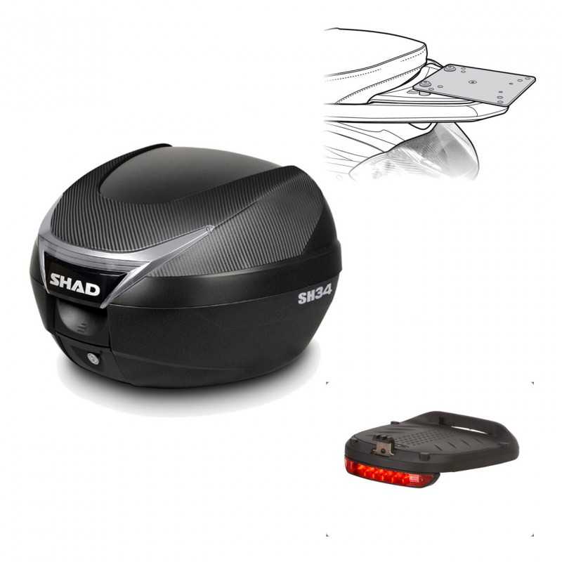 SHAD Baul trasero + herraje montaje luz de freno SH34 CARBON LOOK KIT-184929