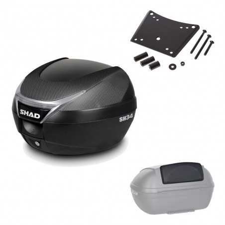SHAD Baul trasero + herraje montaje respaldo de pasajero SH34 CARBON LOOK KIT-184830