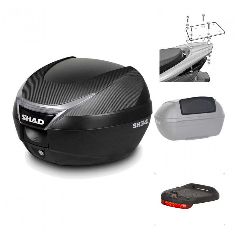 SHAD Baul trasero + herraje montaje accesorios SH34 CARBON LOOK KIT-184779