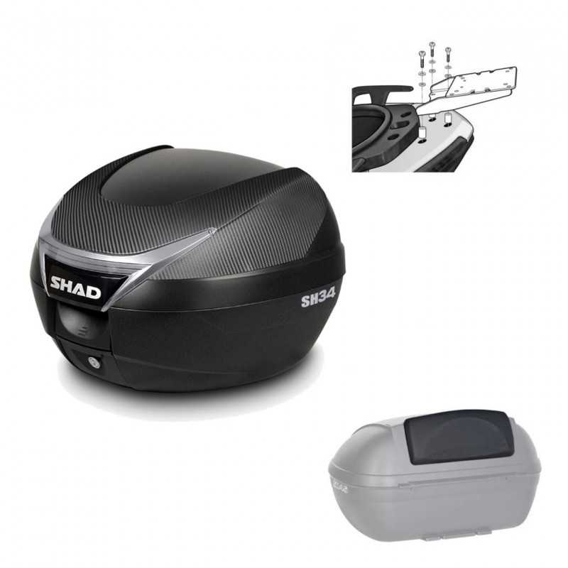 SHAD Baul trasero + herraje montaje respaldo de pasajero SH34 CARBON LOOK KIT-185030