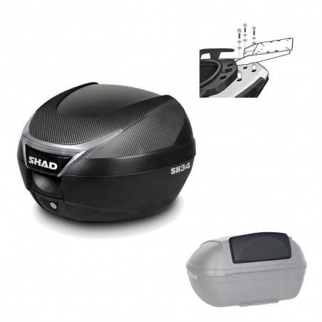 SHAD Baul trasero + herraje montaje respaldo de pasajero SH34 CARBON LOOK KIT-185030