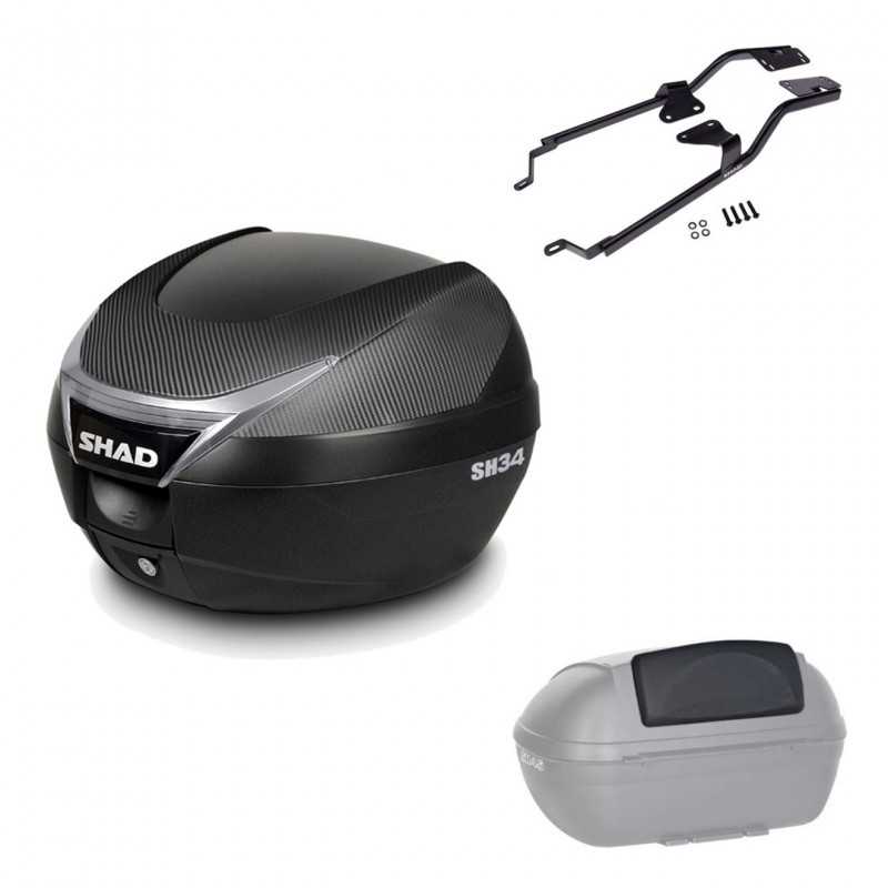 SHAD Baul trasero + herraje montaje respaldo de pasajero SH34 CARBON LOOK KIT-184730