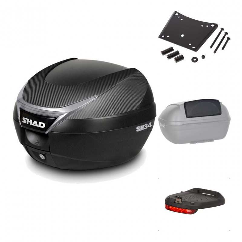 SHAD Baul trasero + herraje montaje accesorios SH34 CARBON LOOK KIT-184831