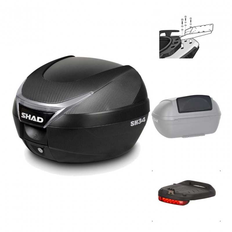SHAD Baul trasero + herraje montaje accesorios SH34 CARBON LOOK KIT-185031