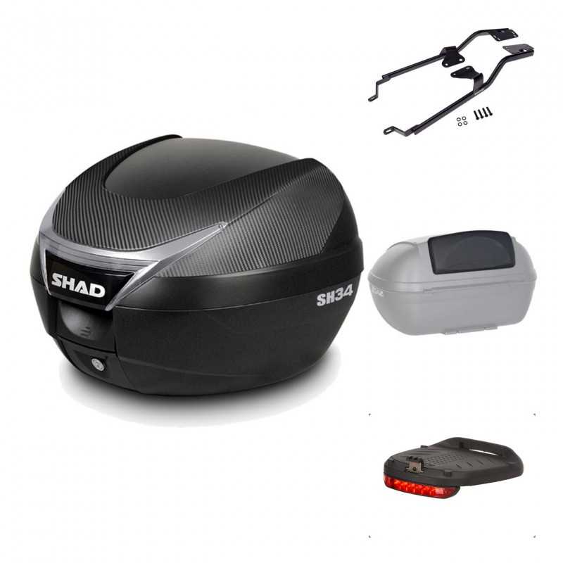 SHAD Baul trasero + herraje montaje accesorios SH34 CARBON LOOK KIT-184731