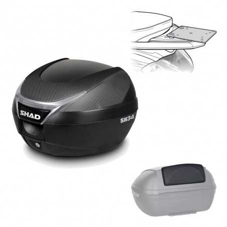 SHAD Baul trasero + herraje montaje respaldo de pasajero SH34 CARBON LOOK KIT-184930