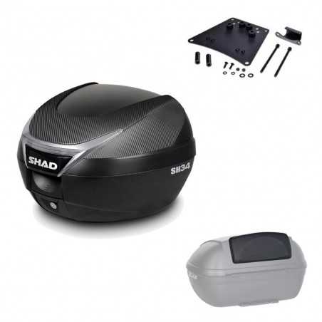 SHAD Baul trasero + herraje montaje respaldo de pasajero SH34 CARBON LOOK KIT-184834