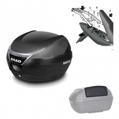 SHAD Baul trasero + herraje montaje respaldo de pasajero SH34 CARBON LOOK KIT-184734