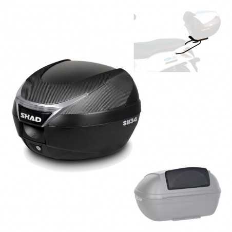 SHAD Baul trasero + herraje montaje respaldo de pasajero SH34 CARBON LOOK KIT-184982