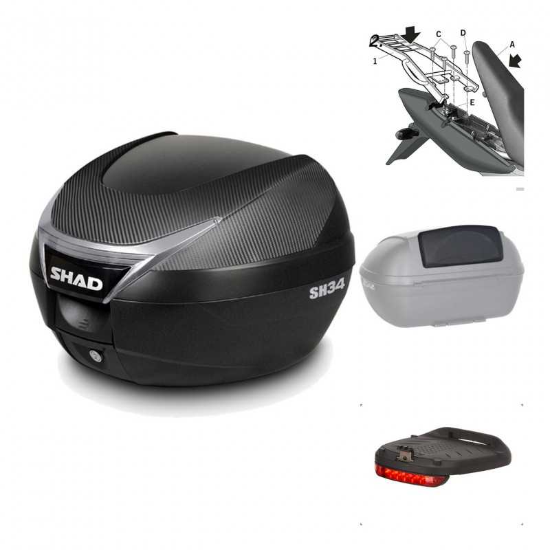 SHAD Baul trasero + herraje montaje accesorios SH34 CARBON LOOK KIT-184735