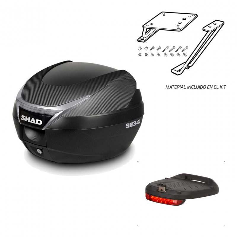SHAD Baul trasero + herraje montaje luz de freno SH34 CARBON LOOK KIT-184985