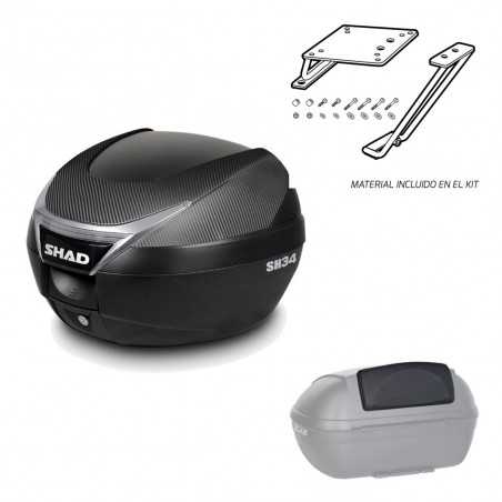 SHAD Baul trasero + herraje montaje respaldo de pasajero SH34 CARBON LOOK KIT-184986