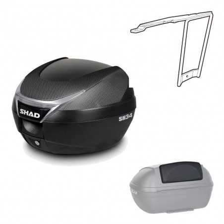 SHAD Baul trasero + herraje montaje respaldo de pasajero SH34 CARBON LOOK KIT-184838