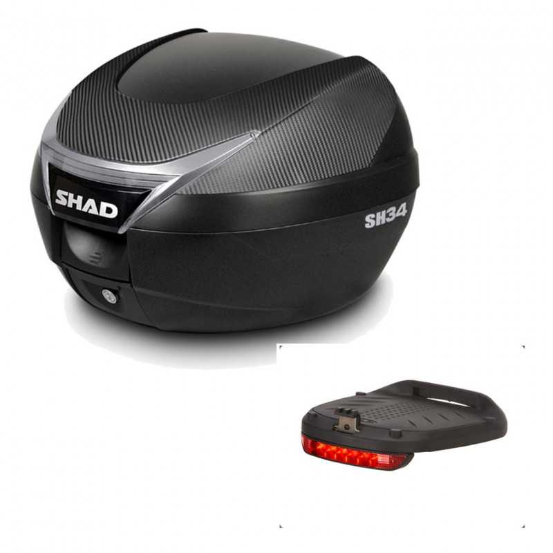 SHAD Baul trasero + luz de freno SH34 CARBON LOOK KIT-184681