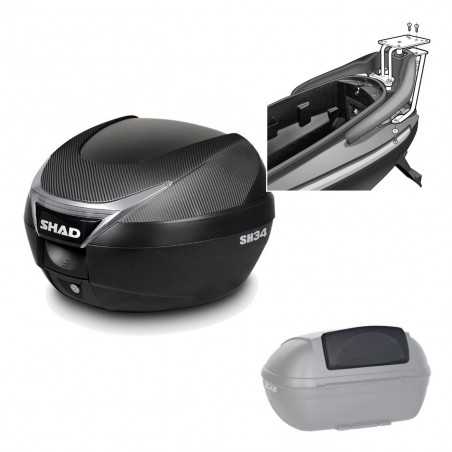 SHAD Baul trasero + herraje montaje respaldo de pasajero SH34 CARBON LOOK KIT-184886