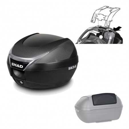 SHAD Baul trasero + herraje montaje respaldo de pasajero SH34 CARBON LOOK KIT-184938