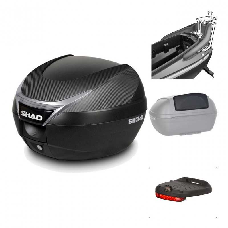 SHAD Baul trasero + herraje montaje accesorios SH34 CARBON LOOK KIT-184887