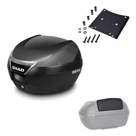 SHAD Baul trasero + herraje montaje respaldo de pasajero SH34 CARBON LOOK KIT-185086