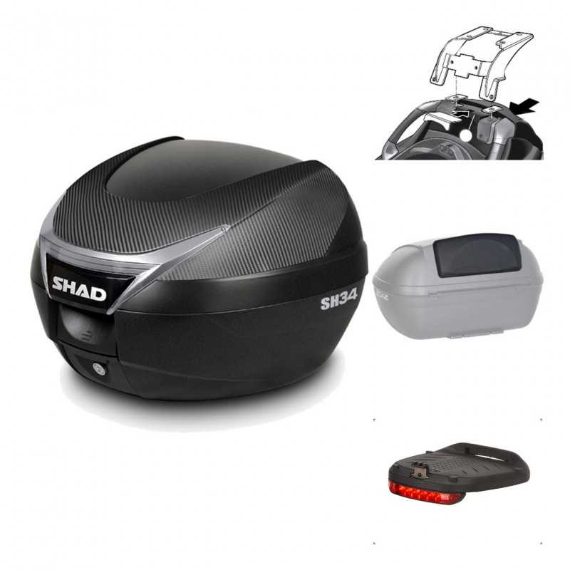 SHAD Baul trasero + herraje montaje accesorios SH34 CARBON LOOK KIT-184939