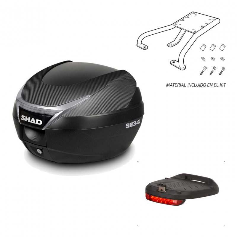 SHAD Baul trasero + herraje montaje luz de freno SH34 CARBON LOOK KIT-184685