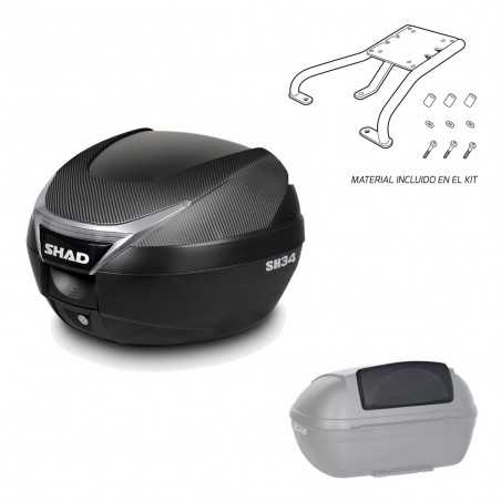 SHAD Baul trasero + herraje montaje respaldo de pasajero SH34 CARBON LOOK KIT-184686