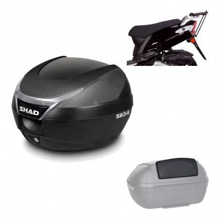 SHAD Baul trasero + herraje montaje respaldo de pasajero SH34 CARBON LOOK KIT-184842