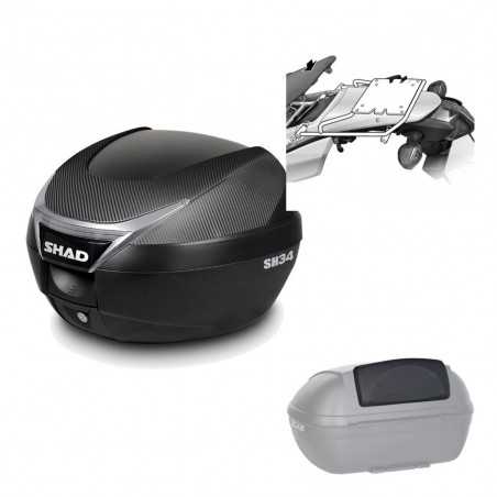 SHAD Baul trasero + herraje montaje respaldo de pasajero SH34 CARBON LOOK KIT-184742
